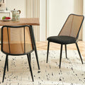 NORDICANA Rattan Dining Chairs Set of 2, Mid Century Kitchen Dining Room Side Chairs with Upholstered Cushion, Black