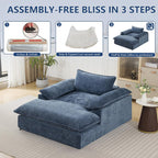 WUTUTUEE 69" Oversized Chaise Lounge Chair Indoor, No Assembly Blue Lounge Couch, Chenille Upholstered Sofa Bed with Pockets, Oversized Reading Chair with Ottoman for Living Room, Bedroom, Office