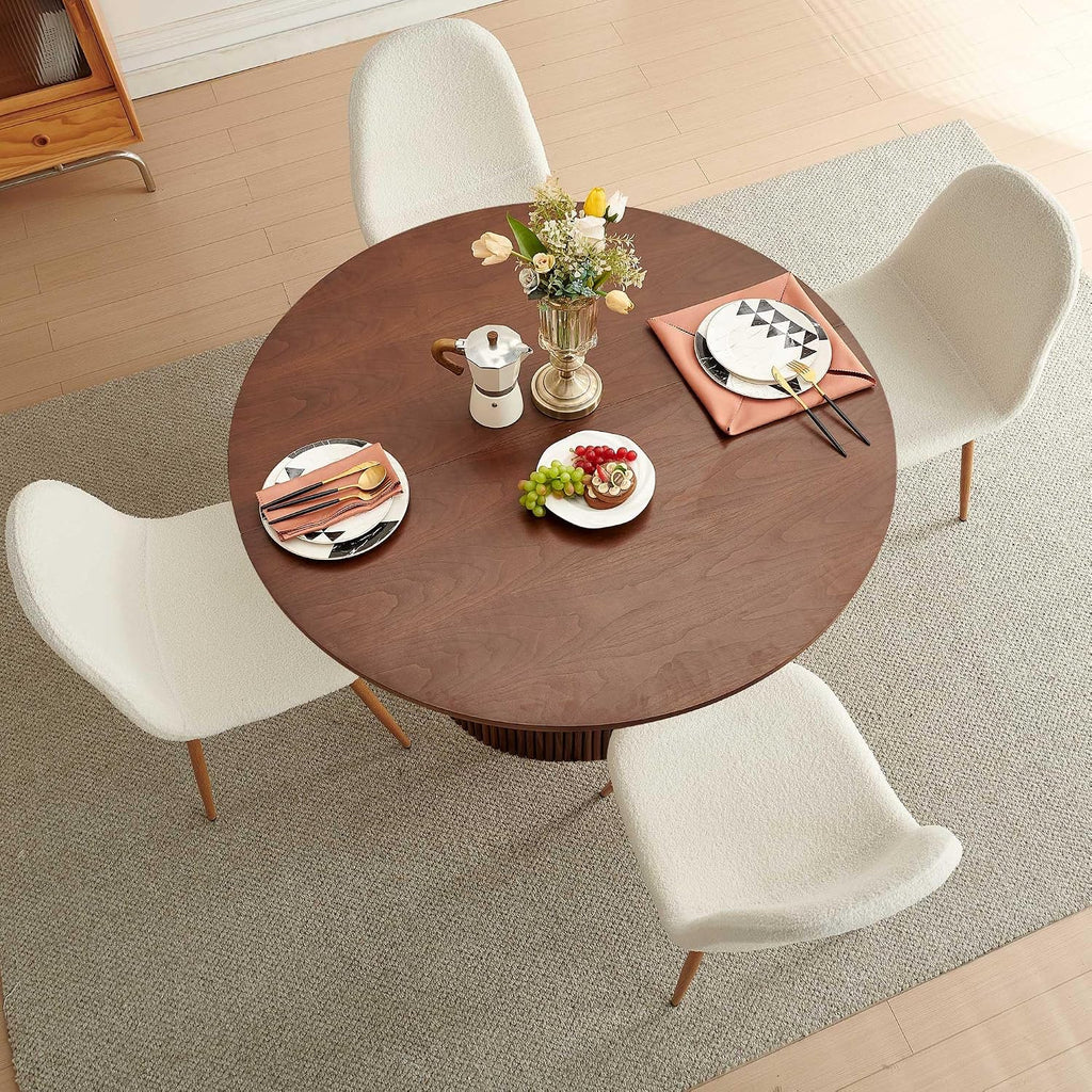 Dining Table Set for 4, Mid Century Modern 47 Inch Wooden Round Dining Table Set, Space Saving (Table + 4 White Chairs)