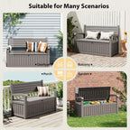 80 Gallon Lockable Deck Bench with Storage, Resin Stripes Outdoor Storage Box, Waterproof Outdoor Porch Bench for Cushions Garden Tools, and Pool Supplies, Grey