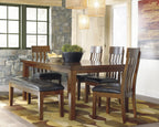 Signature Design by Ashley Ralene Tufted Upholstered Dining Room Bench, Medium Brown | Plush wipe-clean faux leather cushion, Frame of veneers, wood and engineered wood, Versatile 2-person entryway seating