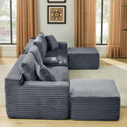 ERYE 127" U-Shaped Cloud Sectional Couch Oversized Modular Compressed Sectional Sofa with Ottoman Chaise Lounges & Console, Plush Corduroy Symmetrical Sofa, Grey