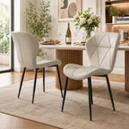 Dining Chairs, Modern Dining Room Chair Diamond Leather with Wooden and Metal Frame, Set of 2 (Khaki)