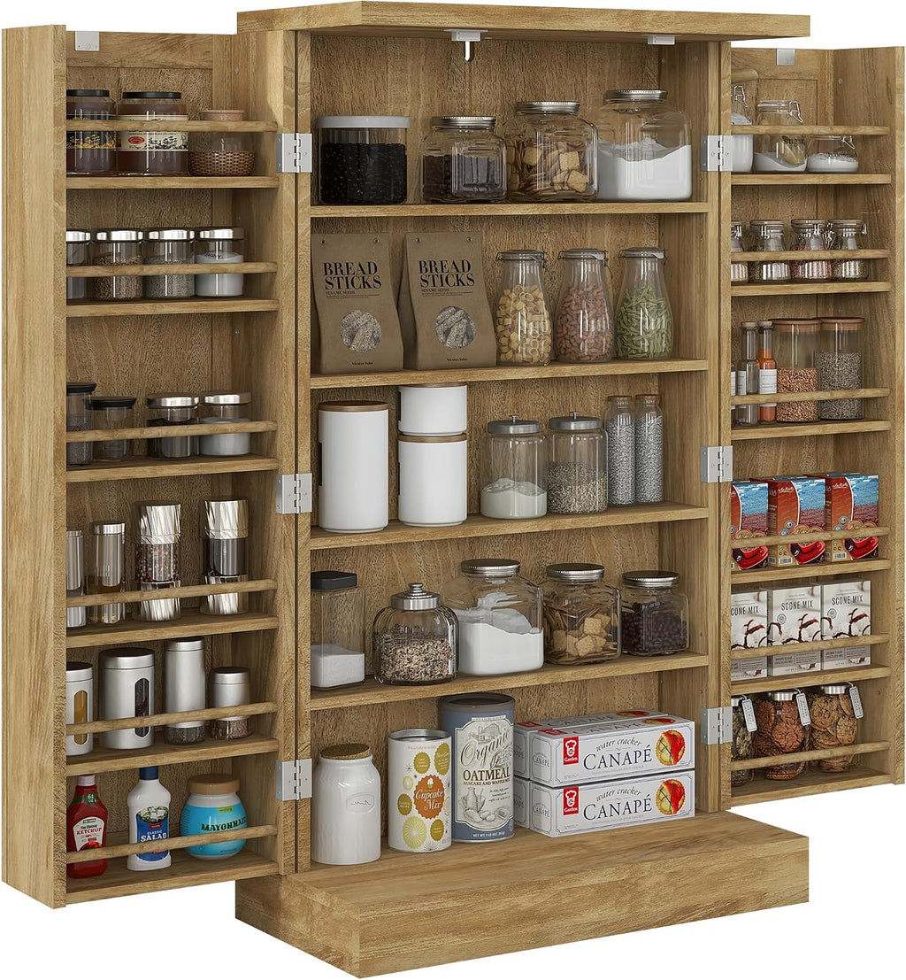 Majnesvon 41" Kitchen Pantry Cabinet,5-Tier Sideboard Buffet Cabinet with Adjustable Shelves & Doors,Freestanding Food Pantry Storage Cupboard for Small Spaces Dining Room (Natural)