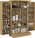 Majnesvon 41" Kitchen Pantry Cabinet,5-Tier Sideboard Buffet Cabinet with Adjustable Shelves & Doors,Freestanding Food Pantry Storage Cupboard for Small Spaces Dining Room (Natural)