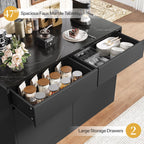DynJest Kitchen Island with Storage, 47.2" Large Faux Marble Countertop Kitchen Island with 2 Drawers and Adjustable Shelves, Coffee Bar Station, Beveled Edge Door Cabinet, Black Tabletop + Black