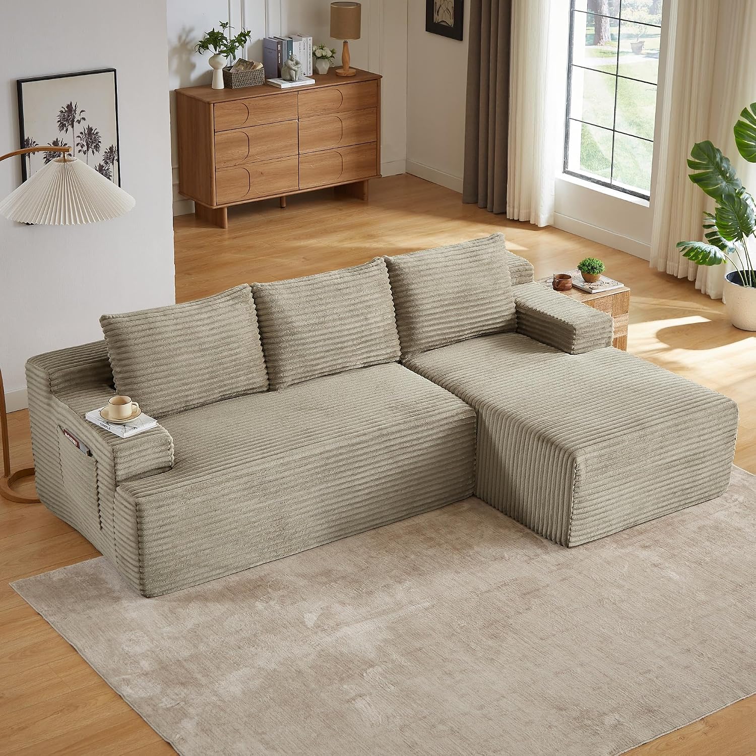 Cloud Sectional Couch, 97 Inch Modern Modular Sectional Sofa with Deep Seat, Corduroy Couches with L-Shape Right Chaise for Living Room Bedroom, No Assembly Required(Camel)