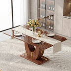 63" Wooden Dining Table for 4-6 People, Modern Farmhouse Kitchen Table with U-Shaped Legs, Rectangular Walnut Wood Dinner Table for Dining Room, Living Room, Home Office
