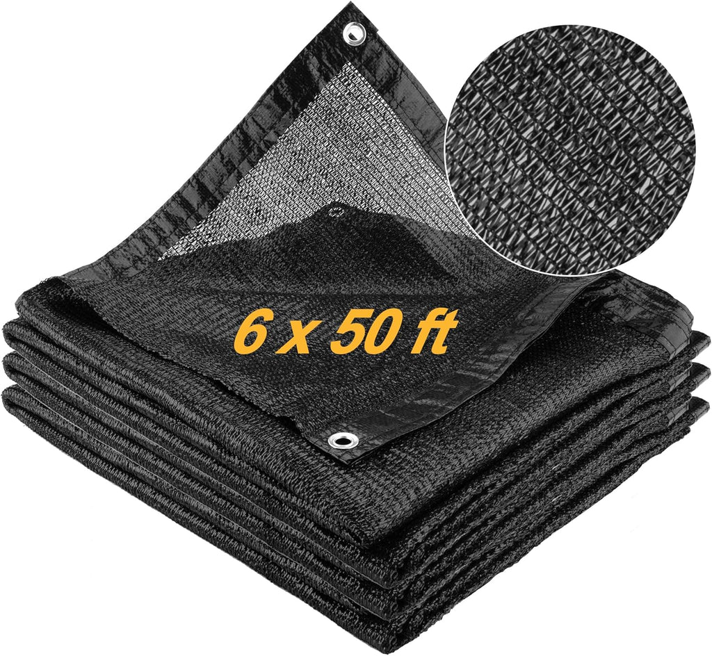 SPORTYOUTH 70% Shade Cloth for Patio, 6x50 ft Mesh Tarp with Grommets, UV Resistant Black Sunblock Sun Shade Netting Cover for Garden, Greenhouse, Chicken Coop, Pergola, RV, Canopy, Barn Kennel
