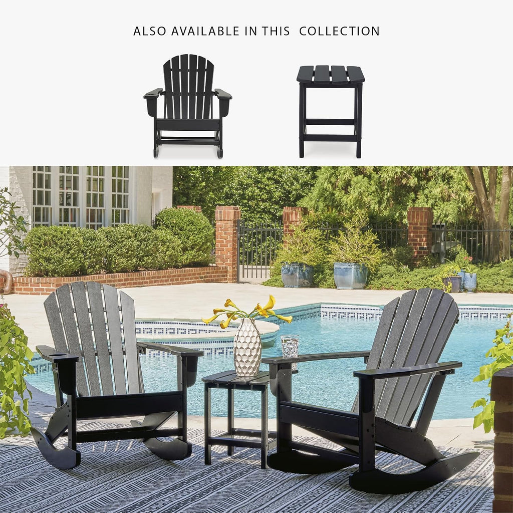 Signature Design by Ashley Sundown Treasure Outdoor Rocking Chair in Black, All-Weather Adirondack Patio Rocker, Durable Weather Resistant HDPE, 250 lb Capacity, 1 Built-In Cup Holder