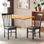 HOMCOM Wooden Dining Chairs Set of 2 Farmhouse Black and Gray | Upholstered Kitchen Chairs, Rubber Wood Frame, for Living Room, Dining Room