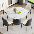 Round Dining Table Set for 4, 45''Marble Grain Dining Room Table Set for 4 with Upholstered Chairs, Modern Dinner Table Set for Kitchen Dining Room