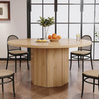 HSH 47” Round Dining Table for 4, Modern Farmhouse Wood Dinner Table with Octagon Pedestal Base, Circular Kitchen Dining Room Table for Home Apartment Living Room, Light Oak