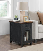 Martin Svensson Home Solid Wood Black and Brown Rustic Chairside End Table with Power and Storage