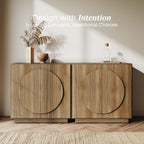 BELLEZE Modular Buffet Cabinet with Storage,Mid Century Modern Arched Sideboard with Adjustable Shelf & Symmetrical Doors,Credenza for Entryway Kitchen Living Room, Set of 2 (Camel)