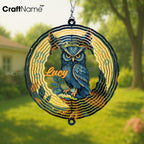 Personalized Owl Wind Spinner 3D Stainless Steel, Owl Garden Spinner Hanging Outdoor Decor, Wind Spinners Outdoor, Custom Gift for Grandmother, Mom, Wife