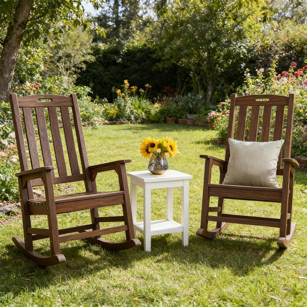 Psilvam Outdoor Rocking Chair Set of 2, Oversized Porch Rocker (Dark Brown)