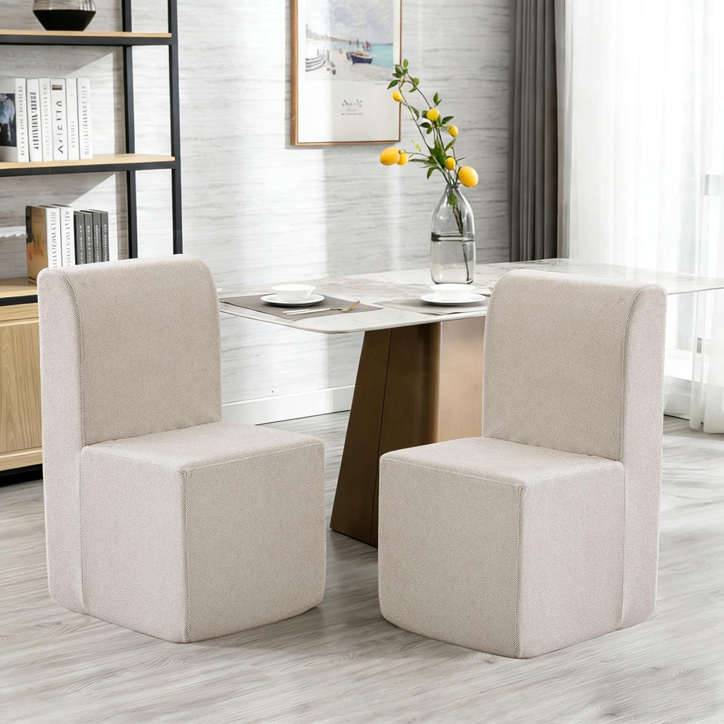 Upholstered Dining Chairs Set of 4, Modern Linen Fabric Dining Room Chairs with Mid Backrest and Padded Seat Cushion, Accent Armless Kitchen Side Chairs for Dining Room, Living Room, Reading Room