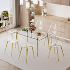Baysitone 51 inch Glass Dining Table Set for 6, Dining Table & Chair Sets with Gold Metal Legs for Kitchen, Modern Rectangle Tempered Glass Table Top&Transparent Plastic Dining Chair for Dining Room