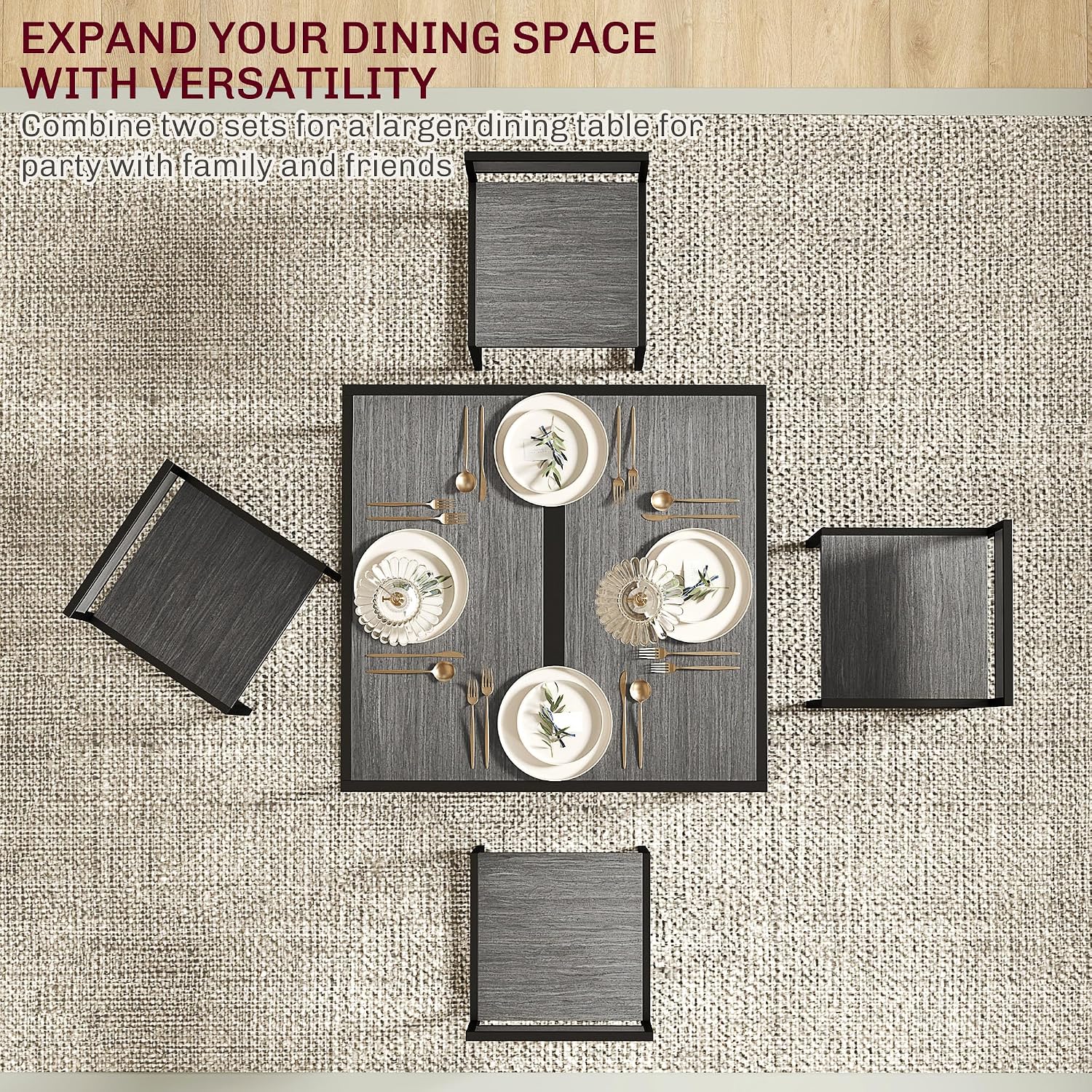 HOMCOM Dining Table Set for 2 for Small Space Room Grey | Kitchen Table and Chairs, Industrial Dining Set, Breakfast Nook