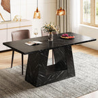 Tribesigns Dining Table for 4 to 6 People, 63" Rectangular Dining Room Table, Modern Wooden Faux Marble Dinner Table with Sturdy Base for Kitchen, Living Room, Black