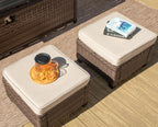 SUNSHINE VALLEY Outdoor Patio Ottomans,2 Pieces All Weather Wicker Ottomans with 4" Thick Cushions for Garden,Lawn, Backyard,Beige