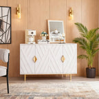 Sideboard Buffet Cabinets with Storage, Accent Storage Cabinets with Fluted Doors, Gold Metal Handle and Legs, Wood Console Table Credenza for Living Room, Entryway, White