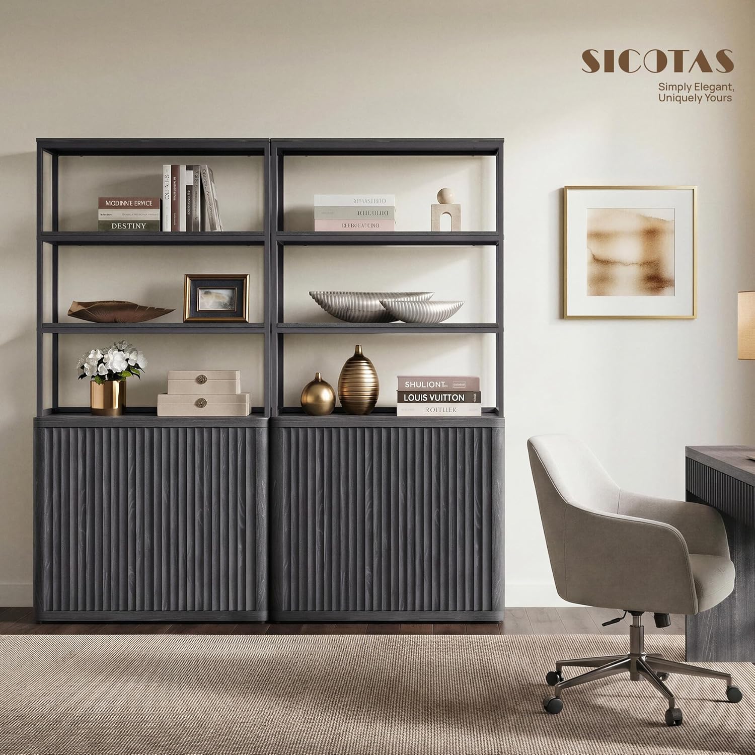SICOTAS 71" Tall Book Shelf with Doors 5 Tier Bookshelf Bookcase