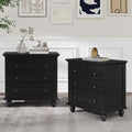 3-Drawer Storage Wood Cabinet, End Table Set of Two with Pull Out Tray As A Bedside Table, A Sofa Side Table, Or As A Decorative Piece for Living Room Or Study Room (Black-09)