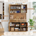 Shintenchi Pantry Cabinet with Charging Station, 70” Tall Kitchen Storage Cabinet with Microwave Stand, Storage Drawers & Adjustable Shelves, Large Capacity Kitchen Hutch for Dining Room, Brown