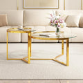 Glass Nesting Coffee Table Set with Metal Frame & Glam Design, Transparent | Modern Round Cocktail Center Table with Tempered Glass, Luxury for Living Room & Home Decor