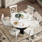 Extendable Dining Table 43"-59" for 4-6, White Faux Marble Round Kitchen Dining Room Table with 2 Tier Storage Shelves, Expandable Round to Oval Dinner Table with Storage for Kitchen Living Room
