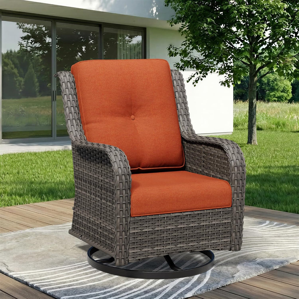 Outdoor Swivel Rocker Patio Chair - Outdoor Wicker Patio Furniture with Thickened Olefin Cushions, High Back and Deep Seating, Hand-Woven PE Rattan for Porch, Deck, Balcony, Orange