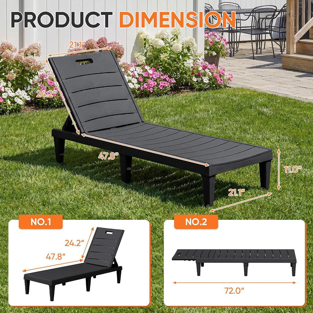 Homall Patio Chaise Lounge Chairs Set of 2, Outdoor Lightweight Lounge Chairs, 5 Position Adjustments Backrest for Outside Pool, Garden, Patio and Beach, Black