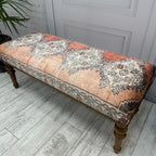 Ottoman Bench with Rug Upholstered Handmade Wood Work for Boho Farmhouse Kitchen Dining Room Entryway Footstool Livingroom Bedroom, Piano Bench, Coffee Bench (Era-62, 18x18x48)