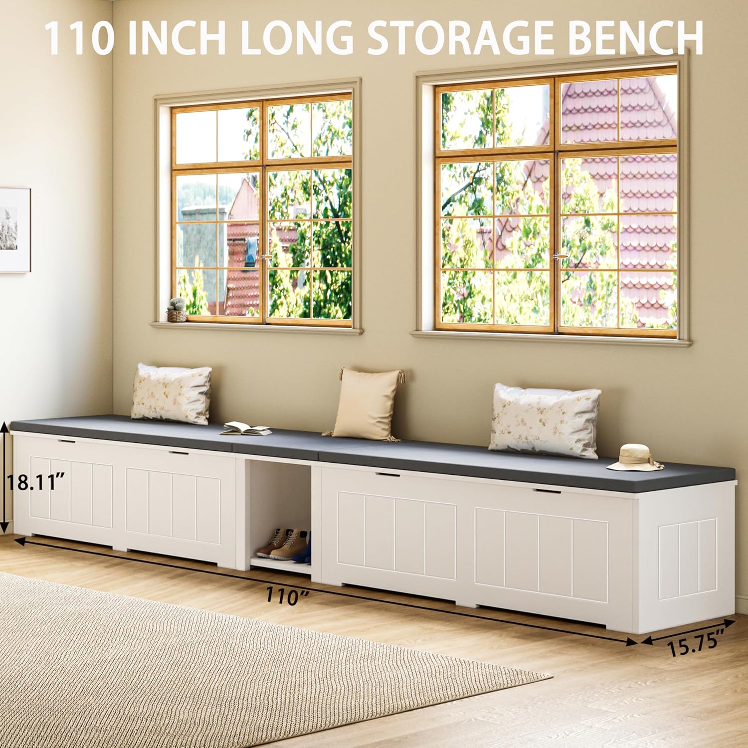 L Shaped Corner Storage Bench with Cushion,Modern Kitchen Breakfast Nook Bench with Storage,Flip-Top Shoe Storage Bench for Entryway,Hallway,Living Room,White