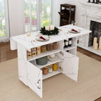 Multi-Functional Folding Dining Table Kitchen Island with Storage Shelves and Wheels, Space Saving Dining Tables Compact Desk for Dining Room, Kitchen, Dorm, Office (White)