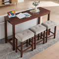 59" Dining Bar Table Set with Power Outlet, Behind Couch Sofa Table with 3 Padded Stools, 4 Piece Bar Table and Chairs Set for Living Room, Dining Room, Cherry