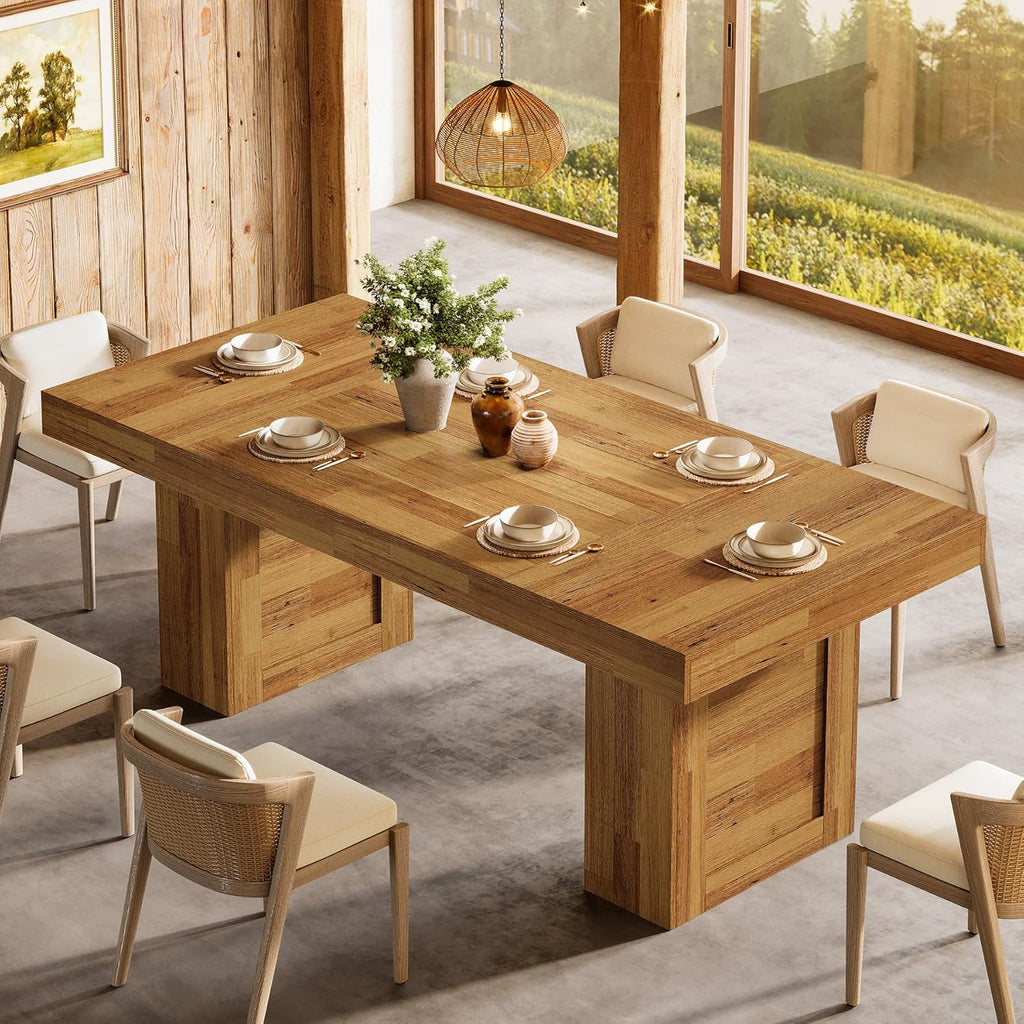 Tribesigns 63'' Farmhouse Dining Table for 6, Rectangle Wooden Kitchen Table with Heavy-Duty Legs, Rustic Large Dining Room Furniture for Family Meals, Banquets & Dinner Parties, Oak