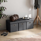 Ornavo Home 40 Inch Storage Ottoman with 3 Drawers, Tufted Linen, Black | Foldable Large Bench Design; Foot Rest Stool Seat; Ideal for Living Room, Bedroom or Entryway