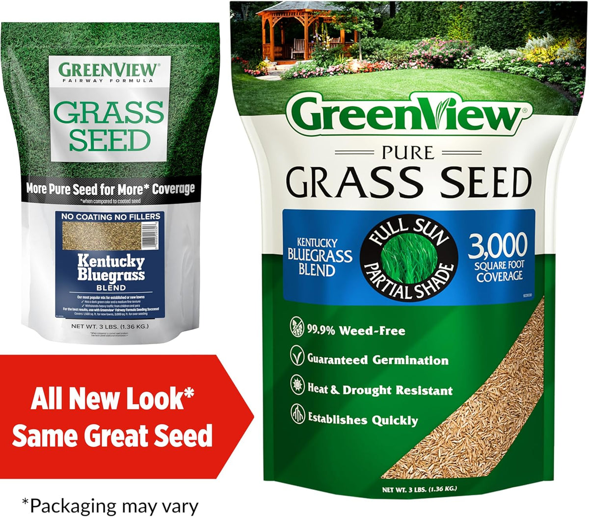 GreenView Pure Grass Seed Kentucky Bluegrass Blend, 3 lb. Bag – Covers up to 3,000 sq. ft.