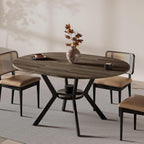 MECHYIN 42"-58" Extendable Round Dining Table for 4-6,with Storage Shelf | Space‑Saving Modern Oval Dining Table, Built‑in Flip Leaf, Sturdy Metal Legs, for Kitchen & Dining Room,Small Apartments