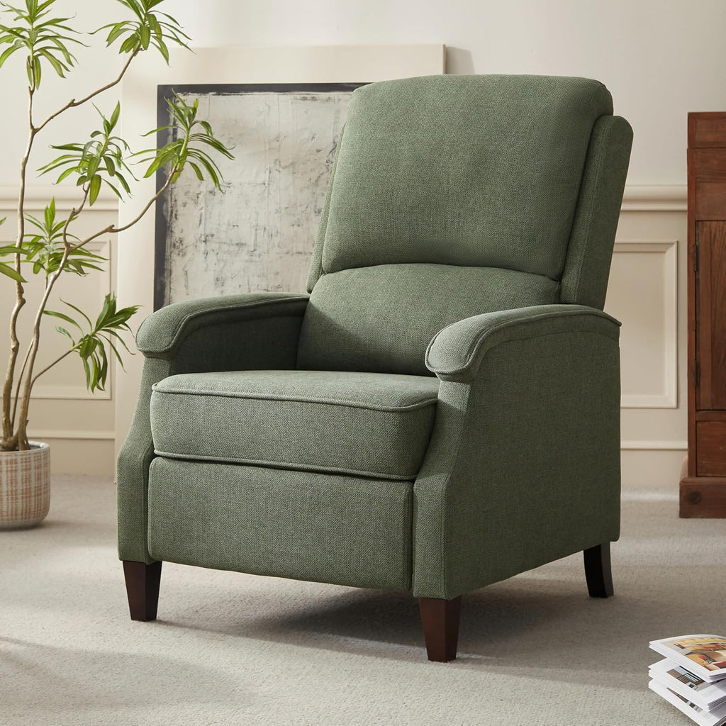 VKNOW Recliner Chair, Fabric Recliner with Soft Armrest, Home Theater Seating with Adjustable Push Back and Lumbar Support, Single Sofa for Adults, Lounge Chair for Living Room, Bedroom（Green）