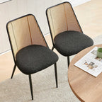 NORDICANA Rattan Dining Chairs Set of 2, Mid Century Kitchen Dining Room Side Chairs with Upholstered Cushion, Black