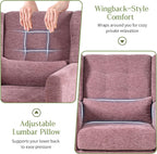 cinkehome Accent Arm Chairs for Living Room, Chenille Upholstered Mordern Armchair, Comfy Soft Padded Lounge Chair in Small Spaces, Bedroom, Pillow, Solid Wood Leg, Purple