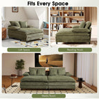 WESTSETLUX 54.8" W Oversized Chaise Lounge Chair Indoor with 5-Position Adjustable Backrest, Corduroy Sleeper Sofa Bed with 3 Pillows, Modern Cloud Couch Chair for Living Room, Bedroom, Green