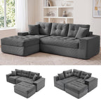 100" L Shaped Cloud Couch with Ottoman, Couches for Living Room | Modular Sectional Sofa, Upholstered Cloud Sofa with Layered Cushion, Dark Grey Sectional Couch, No Assembly
