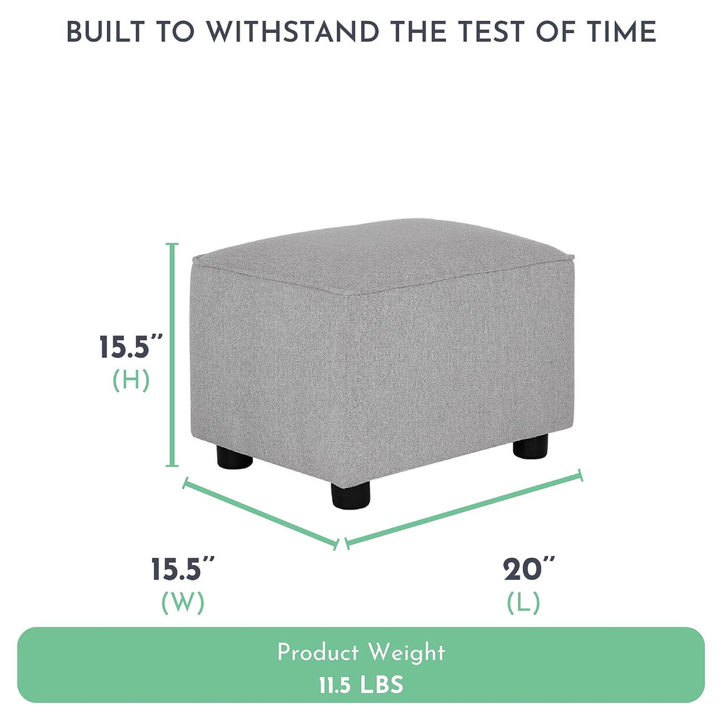 Evolur Holland Upholstered Ottoman in Light Grey, Foot Rest Stool for Nursing Moms, Tool-Free Assembly, Made for Every Décor