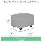 Evolur Holland Upholstered Ottoman in Light Grey, Foot Rest Stool for Nursing Moms, Tool-Free Assembly, Made for Every Décor