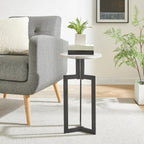 Danya B Black Metal Sculptural Pedestal & Faux Stone Tabletop Accent End Table